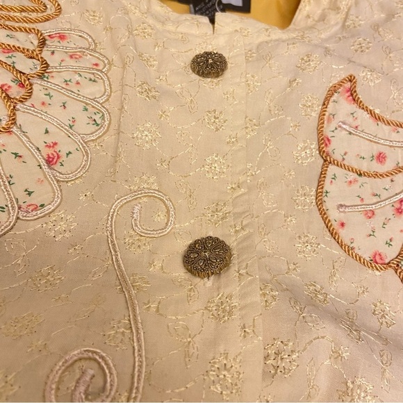 Indigo Moon Yellow & Gold Mix Material Embroidery Appliqué Long Sleeves Jacket - Picture 5 of 6